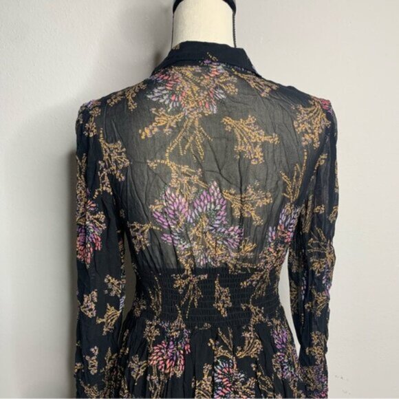 Free People Fake Pretend Black Print Long Sleeve Mini Dress - Picture 11 of 14